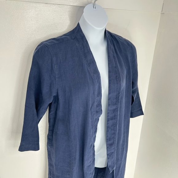 J. Jill Pure Jill Medium Tall Linen Duster Cardigan Navy Garment Dyed Oversized - Picture 4 of 13
